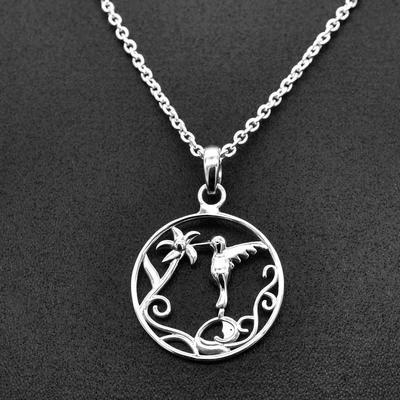 Halskette mit Anhänger, Vogel mit Blumendesign, massiver 925er Sterlingsilber-Anhänger mit Kettenschmuck für Frauen oder Mädchen