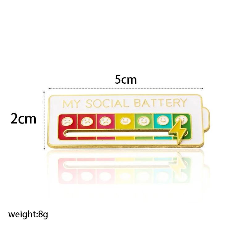 Mood Conversion Energy Brooch, Personalized Slidable Social Battery Metal Badge, Unisex Emoji Pin Accessory, Durable Metal