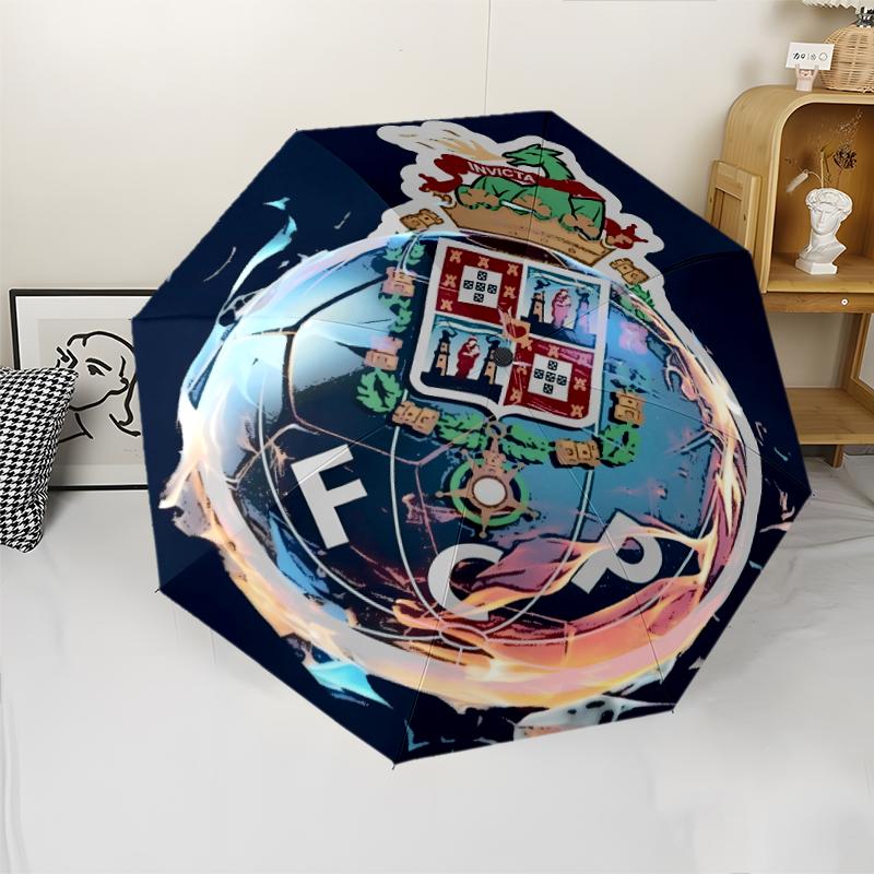 FC Porto LOGO Print Automatic Umbrella, 8 Rib Iron Frame, Plastic Handle, Suitable for Outdoor Travel &Daily , Ideal Gift