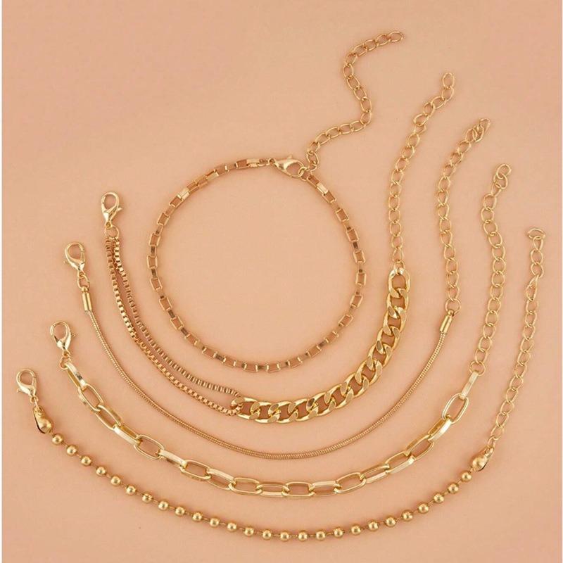 E Hot Sale, Bohemian Minimalist Bracelet, Metal Figaro Chain Twist Chain, Multi-piece Set