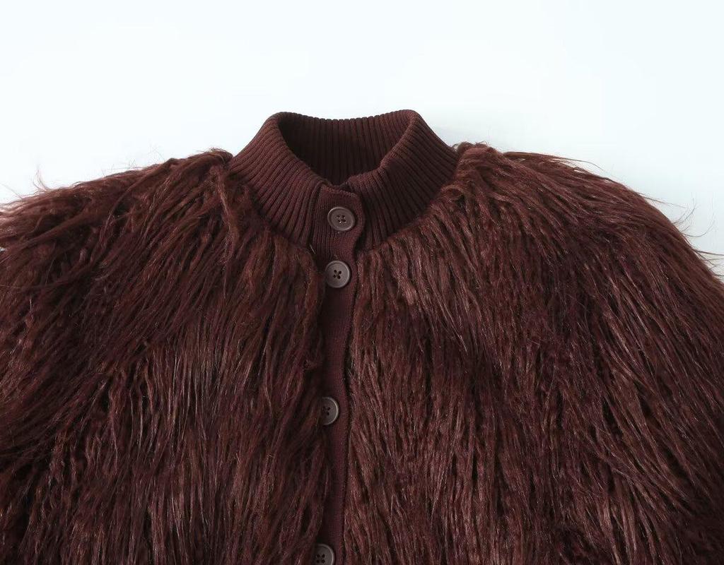 European & American Women's Spring 2025 Faux Fur Knit Cardigan