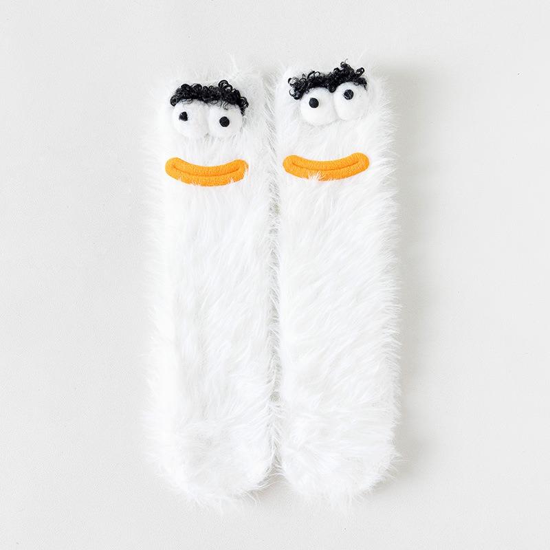 Ugly Cute Funny Socks Women's Medium Tube Socks Autumn and Winter Floor Sleeping Socks Coral Fleece Home Hair Fluffy Cute Warm