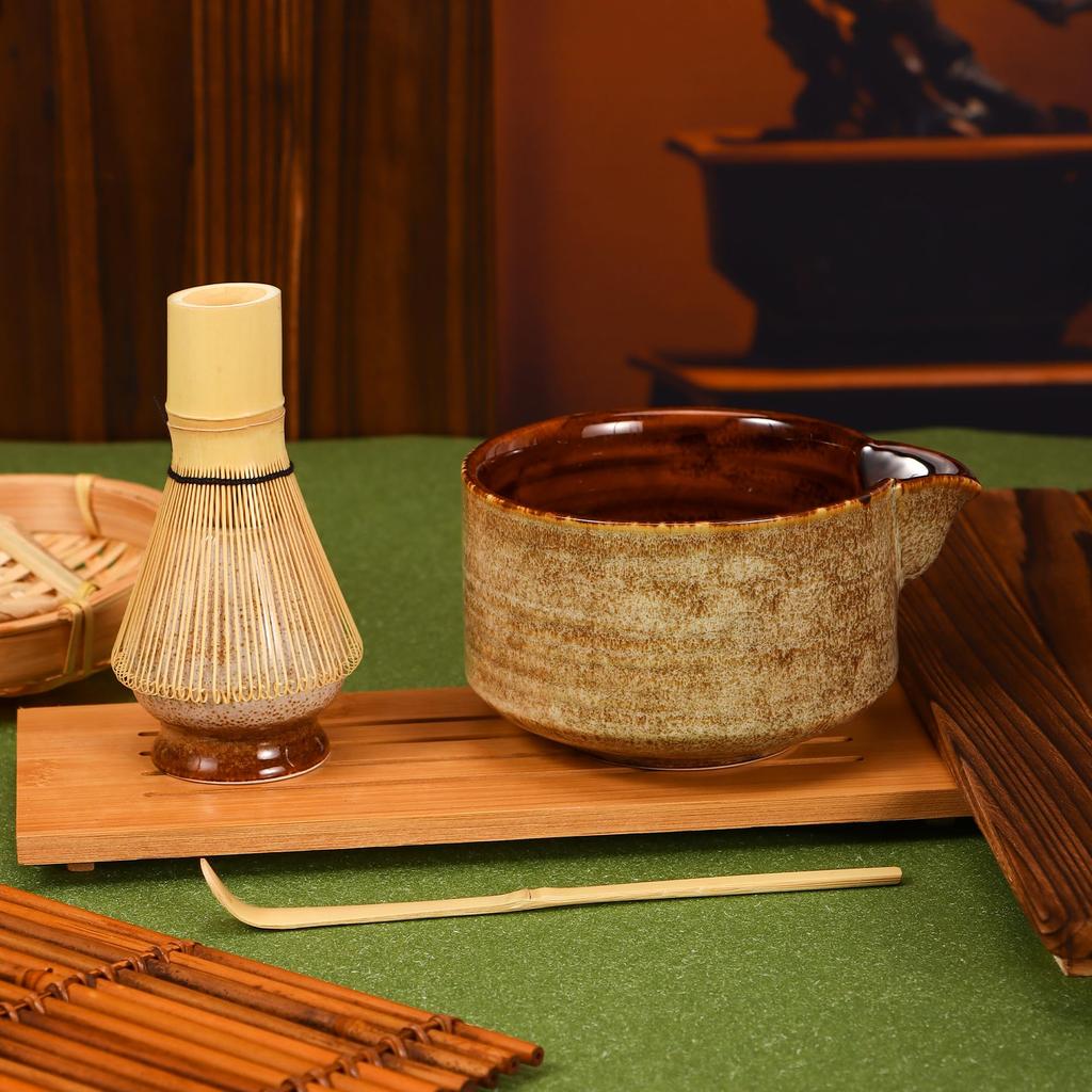 DiDiBirDi Matcha Bowl Set, 4-Piece Tea Ceremony Set, Includes Matcha Bowl, Matcha Whisk Stand, Matcha Bamboo Scoop, and Traditional Bamboo Chasen, a