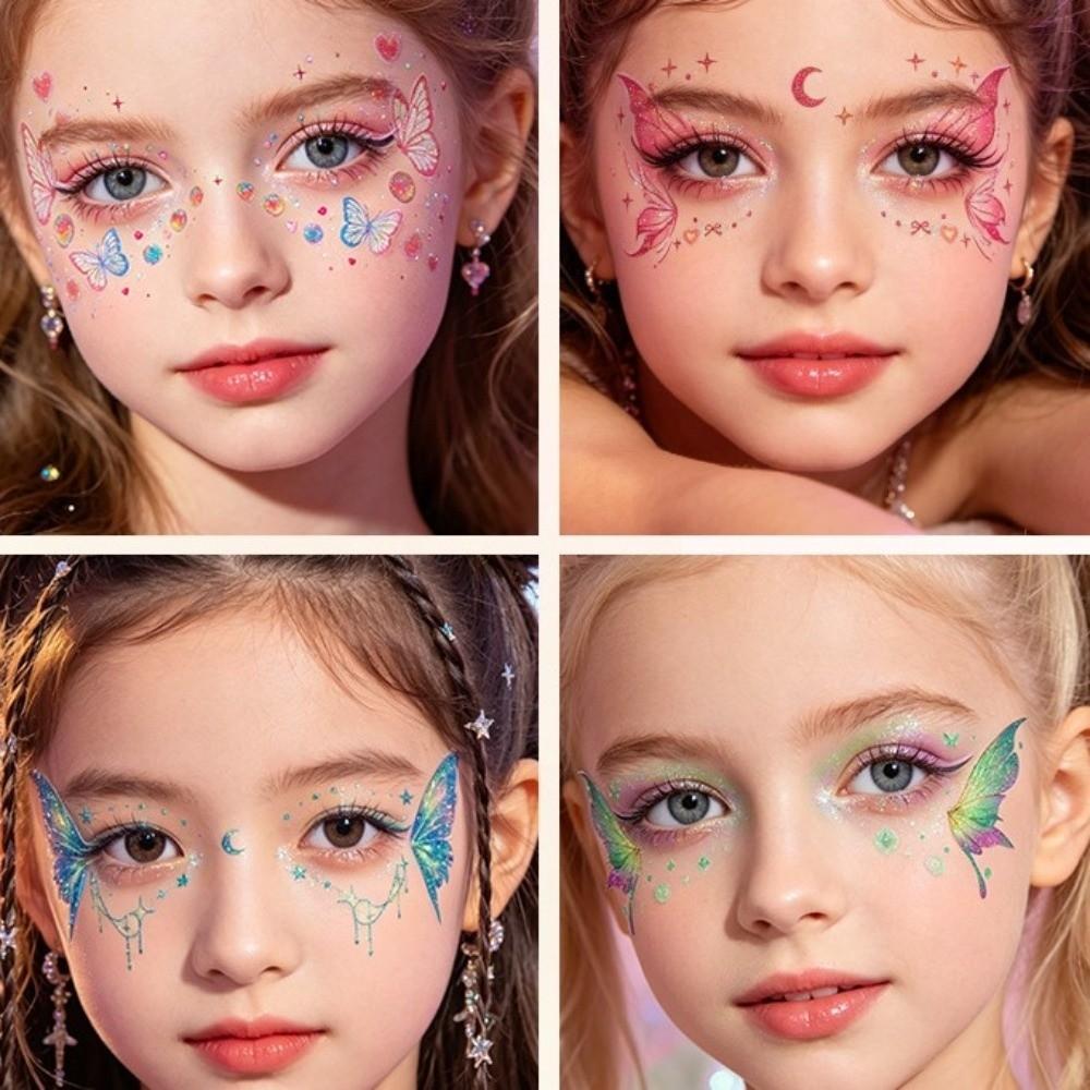 Star Heart Glitter Butterfly Face Tattoo Realistic Face Temporary Tattoo Dance Performances
