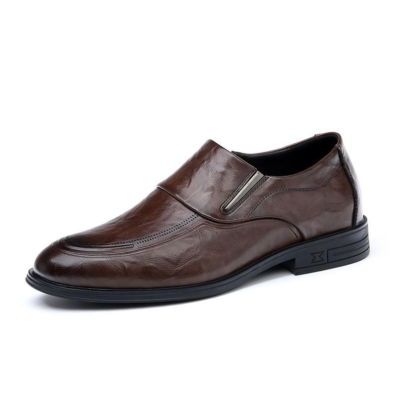 Men's Leather Shoes Spring New Dress Business Breathable Gentleman Black Heightening Leather Casual Groom Wedding Shoes