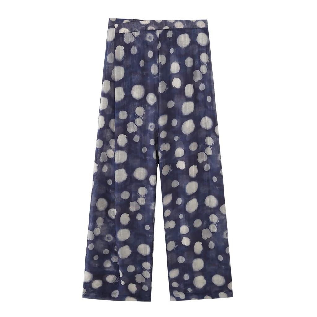 European and American style, new women's clothing, foreign style polka dot top, mid-waist translucent polka dot pants.