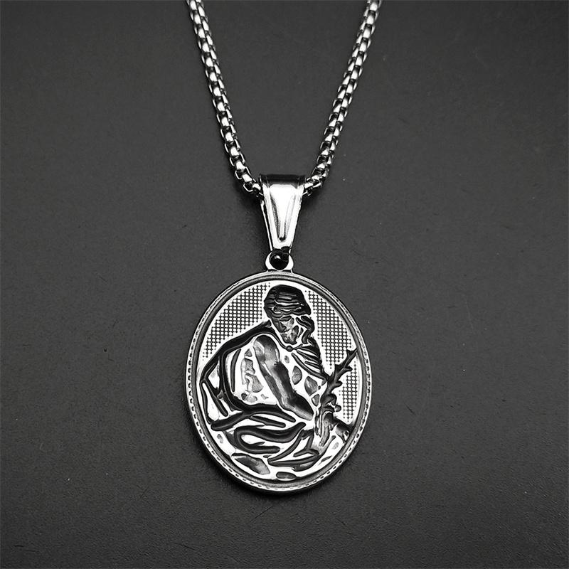 Jesus With Palm Pendant Necklace for Women Men Stainless Steel Christian Gold Color Medal Religious Necklaces Amulet Jewelry