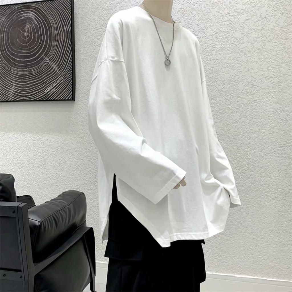 Spring Autumn Oversized T-shirt Men Harajuku Solid Irregular T Shirt Men's Pullover Tees Long Sleeve Y2k Tops Hip Hop Streetwear