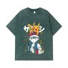 275 GSM Washed T-shirts 100% Cotton Pokemon V2 Ash Print Unisex Heavy Cotton T Shirt