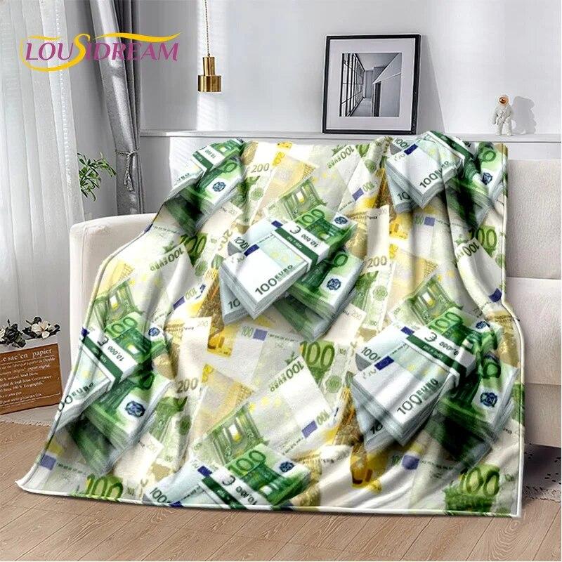 3D-Dollar-Euro-Pfund-Geld-Reich-Cartoon-weiche Plüschdecke, Flanelldecke, Überwurfdecke für Wohnzimmer, Schlafzimmer, Bett, Sofa, Geschenk