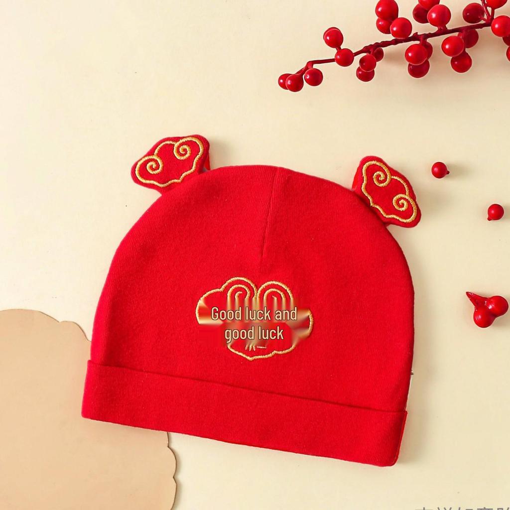Newborn Red Spring & Autumn Pullover Hat - Festive Thin Style