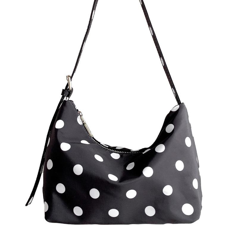 Commuter Shoulder Bag Women's New Niche Simple Full Print Black and White Polka Dots Rectangular Versatile Nylon Small Bag