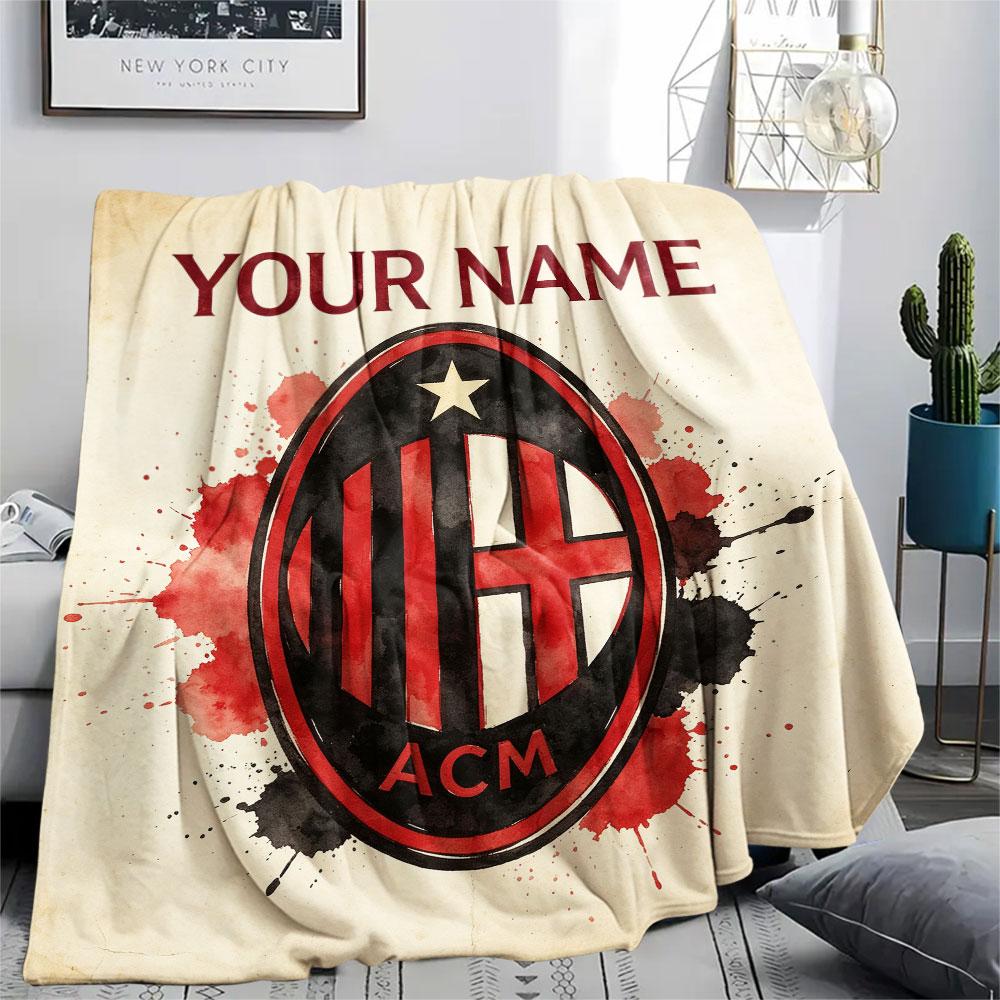 Custom Name,AC Milan Printed Flannel Blanket, Soft Throw for Bedroom Sofa, Washable, Christmas Present, Great Gift.