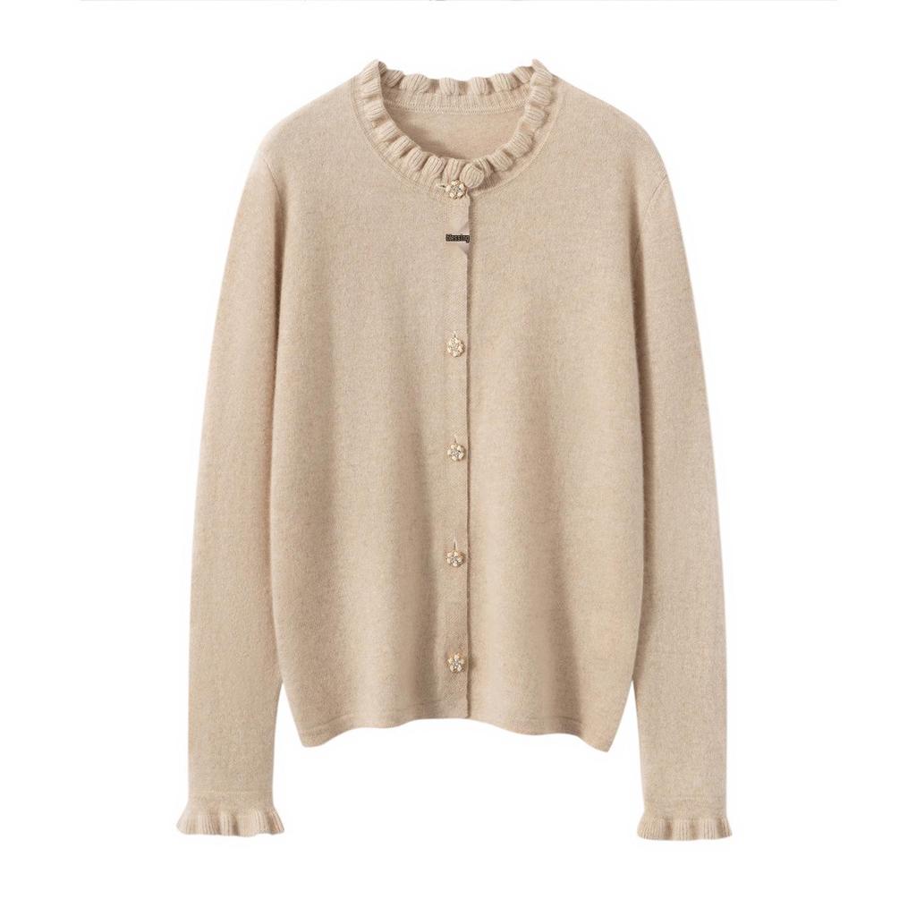 Women's 100% Cashmere Round Neck Cardigan Sweater - Autumn/Winter Style, Solid Color, Versatile & Gentle Knit
