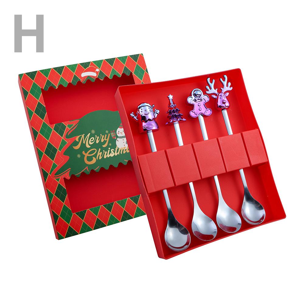 Cartoon Santa Claus Christmas Tree Coffee Dessert Spoon & Fork Gift Set