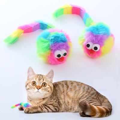 Kolorowa pluszowa mysz zabawki dla kotów interaktywne nerdy z dużymi oczami o uroczym kształcie żywe kolory odporne na ugryzienia łagodzą nudę zabawki dla kotów
