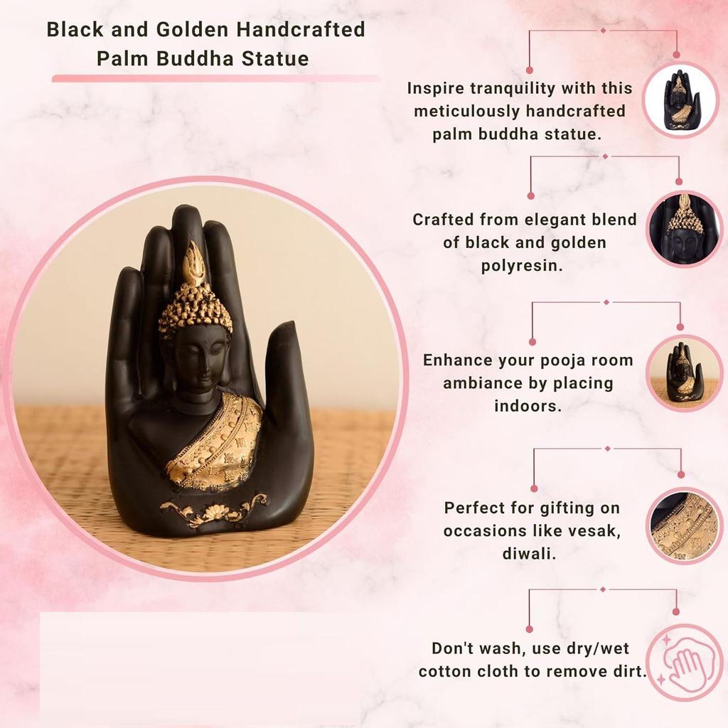 Polyresin Golden Handcrafted Palm Buddha Polyresin Showpiece