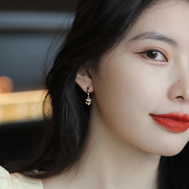 Brincos em forma de coração coreano 3D Hoop Fashion Brincos pendurados em forma de coração Presente