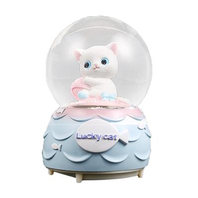 Snow Globe Resin Cat Crystal Snowball Home Ornament Decoration with Battery Operated Glittering