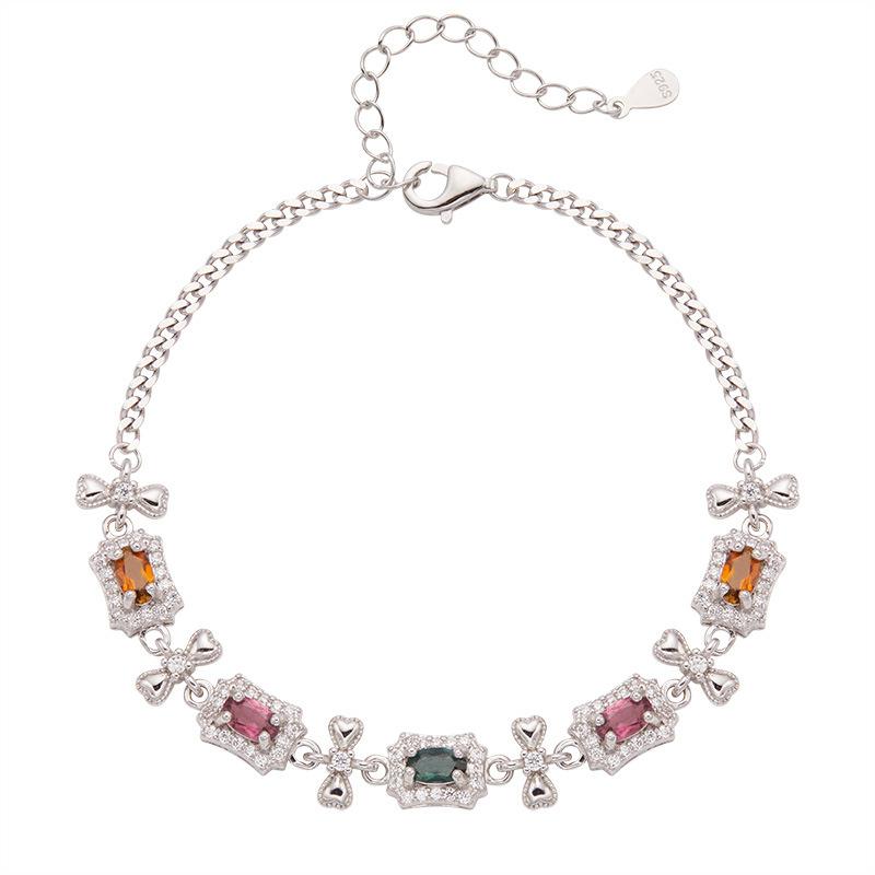 Natürliches Turmalinarmband Damen S925 Sterlingsilber Süßigkeitenfarbe Schatzarmband Ohrringe