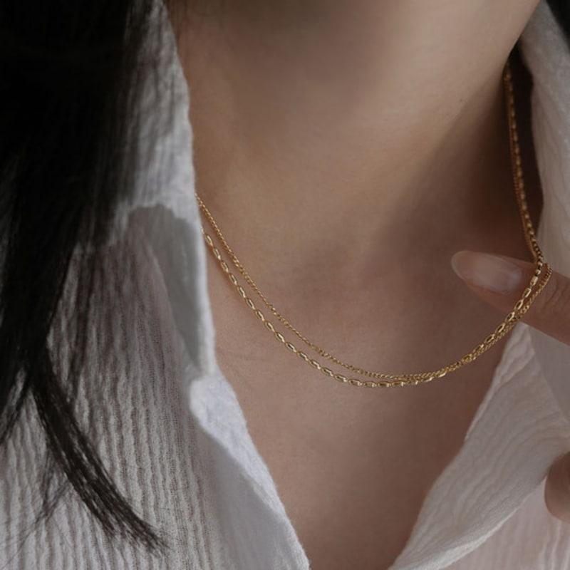 

youngglow silver925 dotted line layerd necklace (2color) Silver