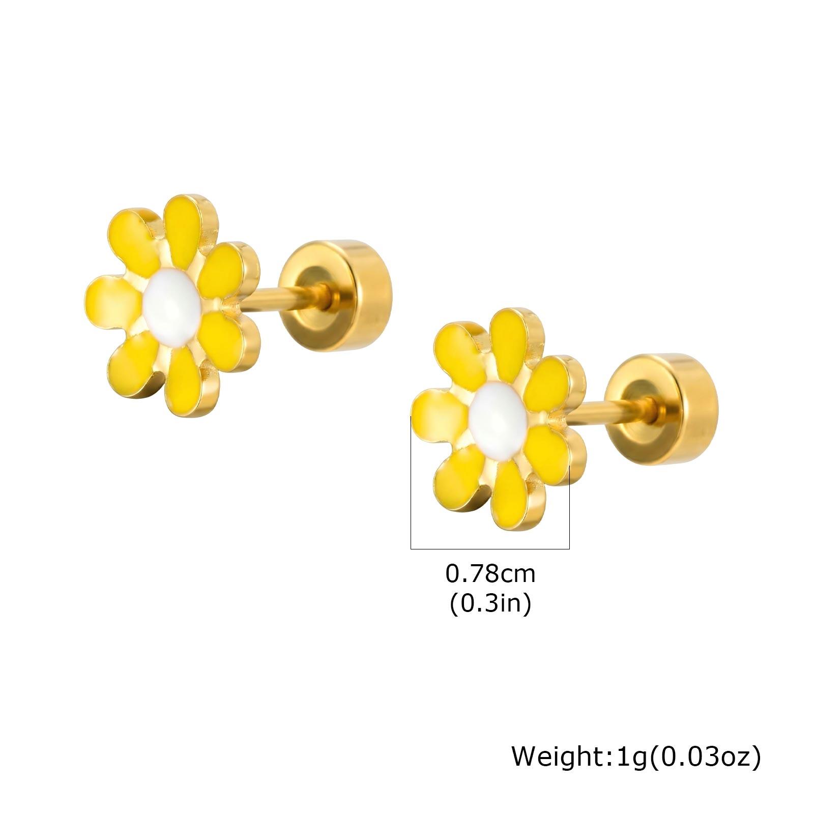 

Cute Daisy Sunflower Enamel Stud Earrings Stainless Steel Gold Color Ear Studs For Women Girls Fashion Jewelry
