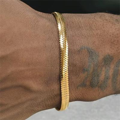 Hip Hop Stainless Steel Bracelet Gold Color Snake Chain Titanium Steel Bracelet For Women Men Fashion Jewelry Accessories