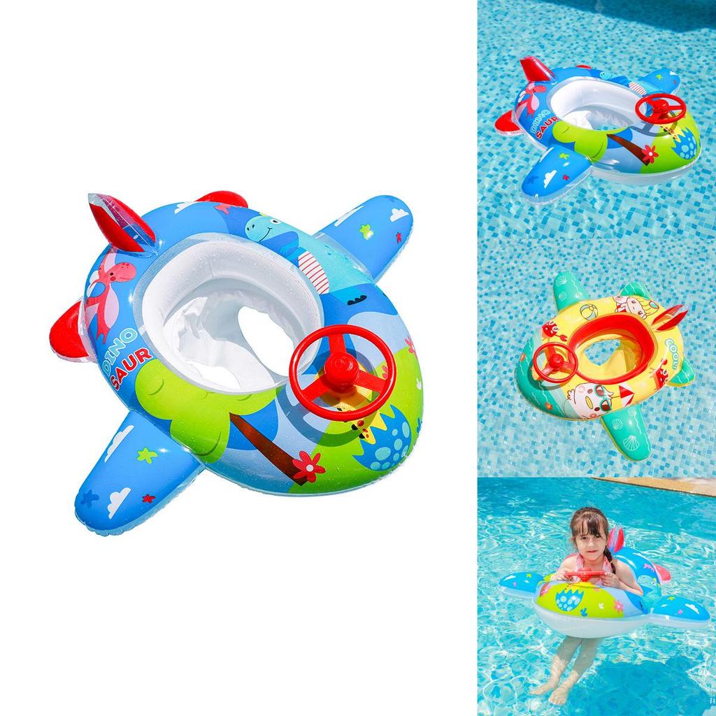 Eco-friendly Pvc Material Cartoon Inflatable Bottom Steering Wheel Boat For Children Swim Seat Ring Infant Toddler Aircraft Boat Float Ring