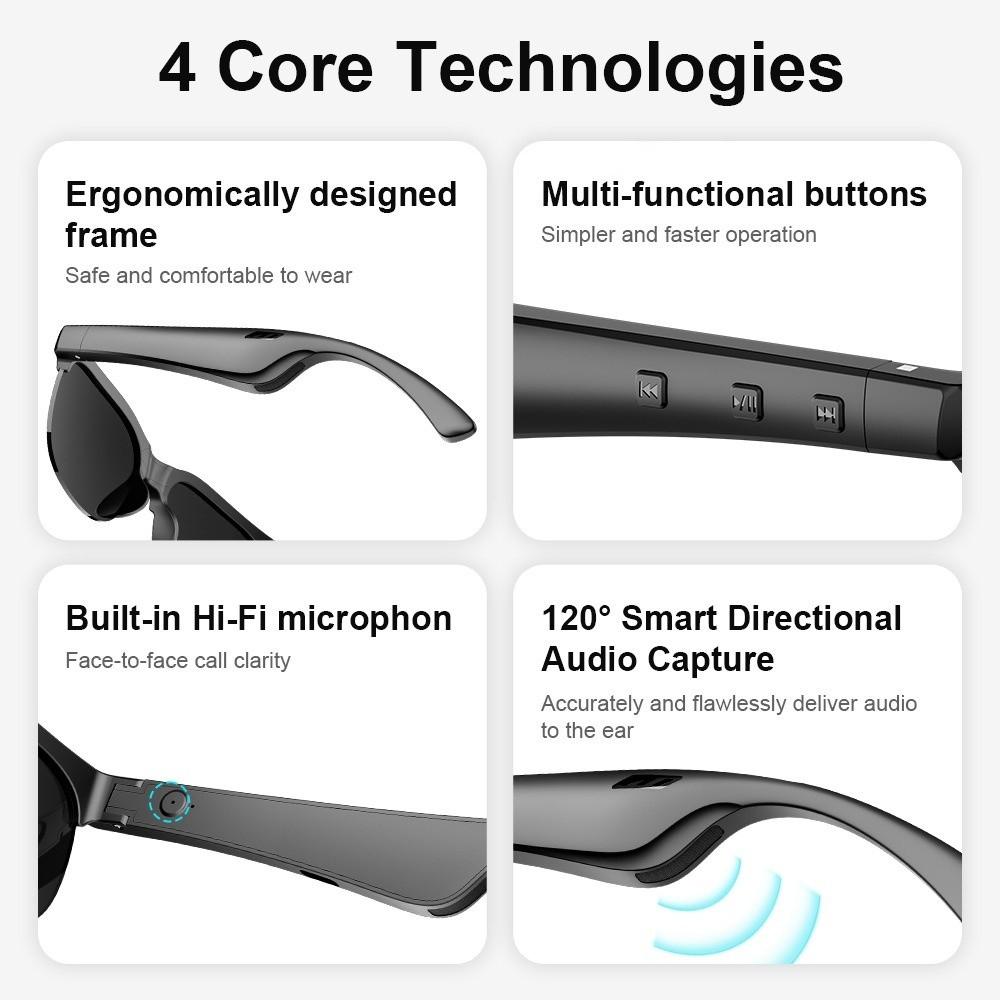 Anti-Touch-Technologie Intelligente Audio-Brille Offenes Ohr Design Bluetooth-Sonnenbrille Unisex