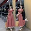 French First Love Temperament Thin Red Plaid Dress Women's Summer Large Size Sweet College Style Waist Princess Dress