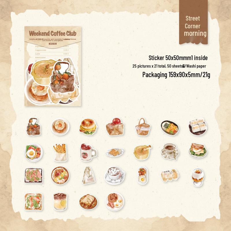 Twilight Washi Stickers: Sweet Breakfast Collection, 50 Sheets, 5 Types, Perfect for DIY.