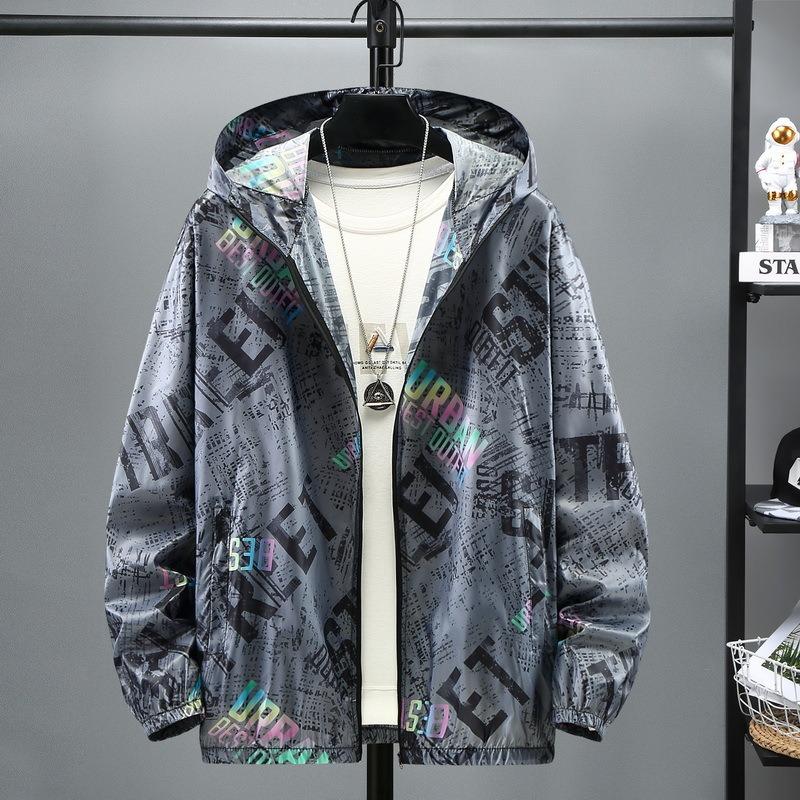 Large size ice silk sunscreen clothes, men's summer trendy fat thin jacket, UV-proof top, fat and enlarged sunscreen clothes.