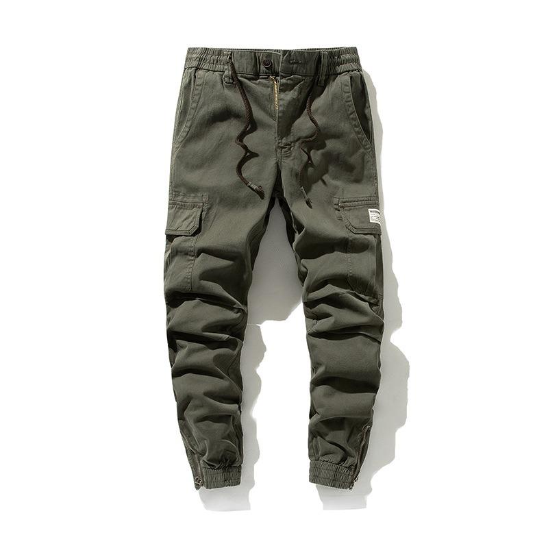 Wear-resistant Men's Overalls, Multi-pocket Slim-fitting Trousers, Four-season Commuting Solid-color Work Pants, Versatile Cotton Leggings