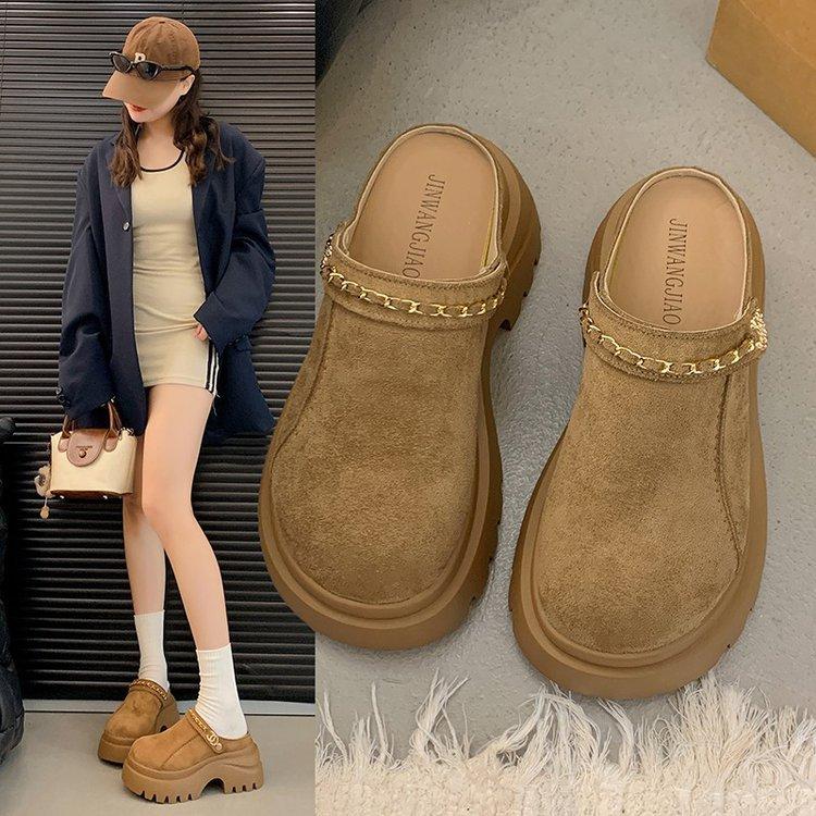 Thick-soled Heightening Bag Head Half Slippers Women's 2025 Autumn New Versatile Muffin Bottom Heightening Small Women's Shoes