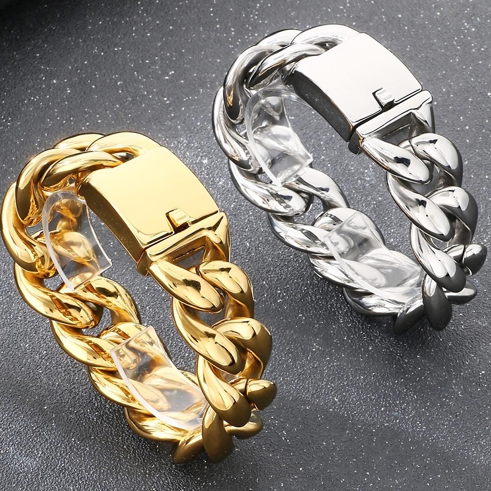 Hochbelastbares 25 mm breites kubanisches Gliederarmband für Herren Hochglanzpolierter Edelstahl Herrenkette Auffälliger Hip-Hop-Männerschmuck Wasserdicht