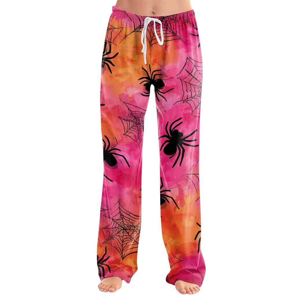 Damen Jogginghose mit Kordelzug, lässige Halloween-Print-Hose, volle Länge, lockere Passform, elastischer Bund, für entspannte Kleidung