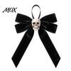 Retro Distressed Skull Accessory Halloween Velvet Bows with Ornaments for Tree Decoration, Black Flannel Skeleton Wall Decor Gothic Bow Hanging