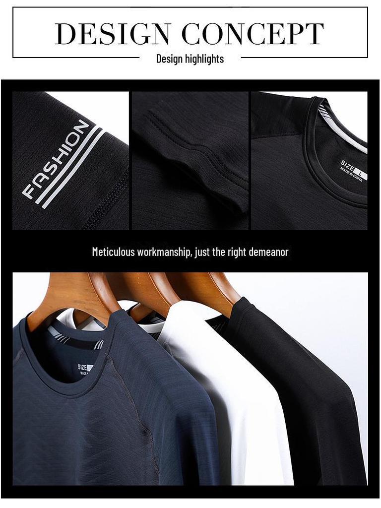 Men's Long-Sleeve Ice Silk Stretch Sports T-Shirt for Spring/Summer Fitness and Casual Wear