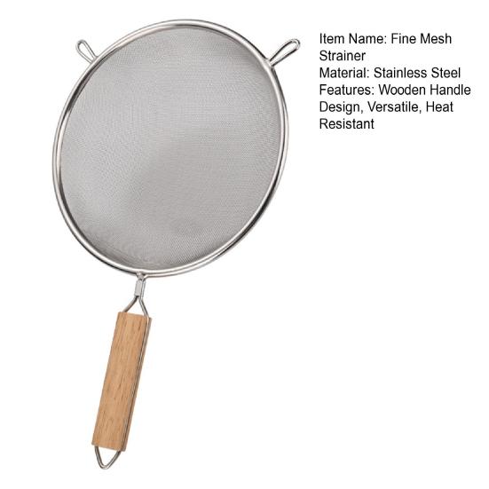 Sitko ze stali nierdzewnej z drewnianym uchwytem Sitko z drobną siatką do przesiewania mąki i filtrowania oleju Wielorozmiarowe sitko kuchenne