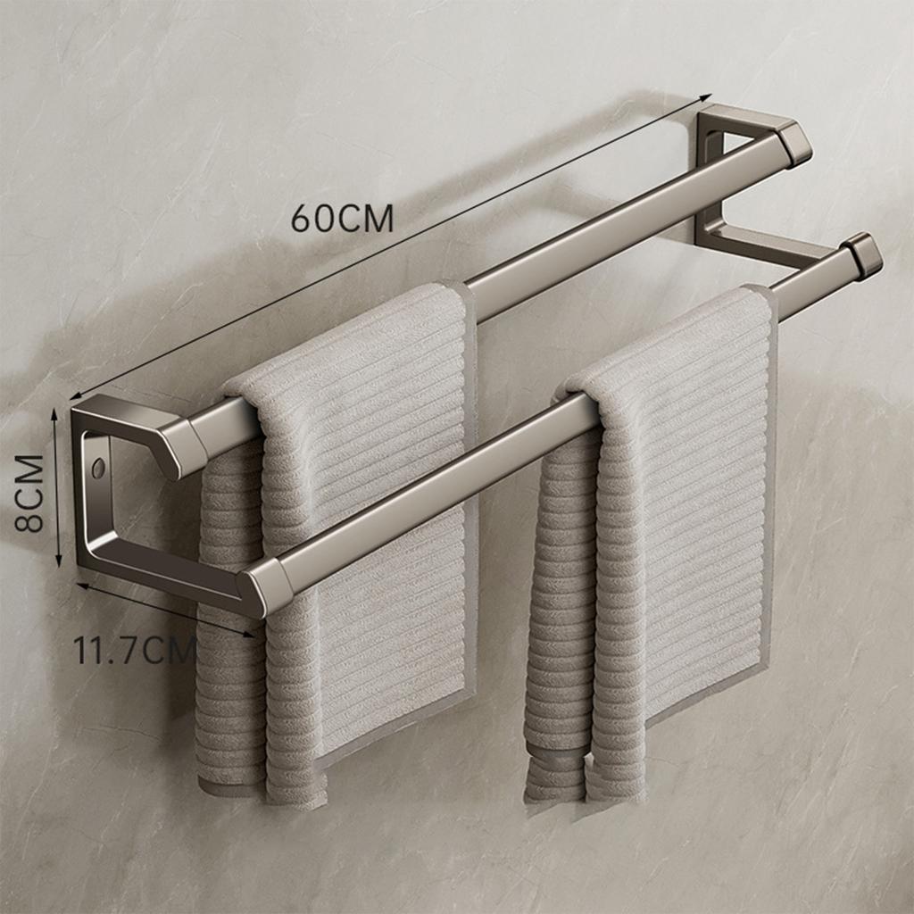 Bathroom Towel Rack Gun Gray Double Rod Punch-free Bathroom Towel Rack Space Aluminum Light Luxury Bath Towel Storage Rack