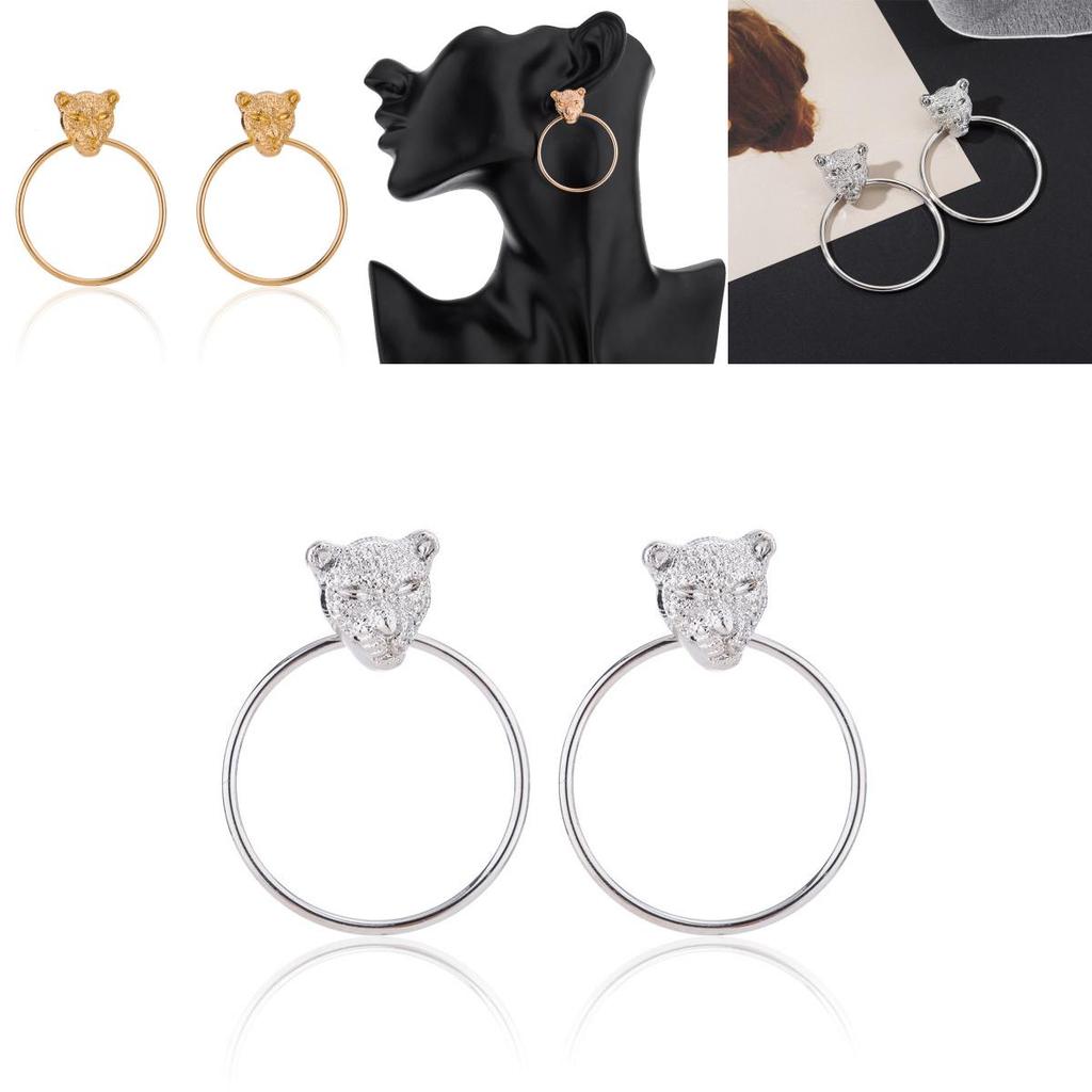 Fashion Leopard Head Geometric Alloy Earrings Trendy Metal Jewelry For Women