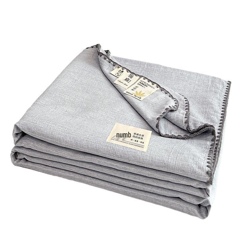 Old Money Style Cotton Linen Throw: Skin-Friendly, Breathable, Antibacterial, All-Season, Summer, Thin Aviation Multifunctional Blanket.