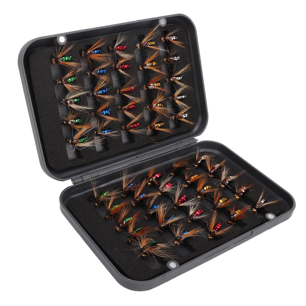 50pcs Fly Fishing Bait Professional High Carbon Steel Hook Fly Fishing Lures Kit with Storage Box