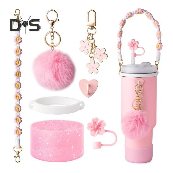 7-teiliges Tassen-Zubehör-Set für 30/40 oz Becher, Silikon-Griffband, Stiefel-Strohhalm-Abdeckung, Schlüsselanhänger-Anhänger, BPA-frei, wiederverwendbar, dekorative Geschenke für Weihnachten