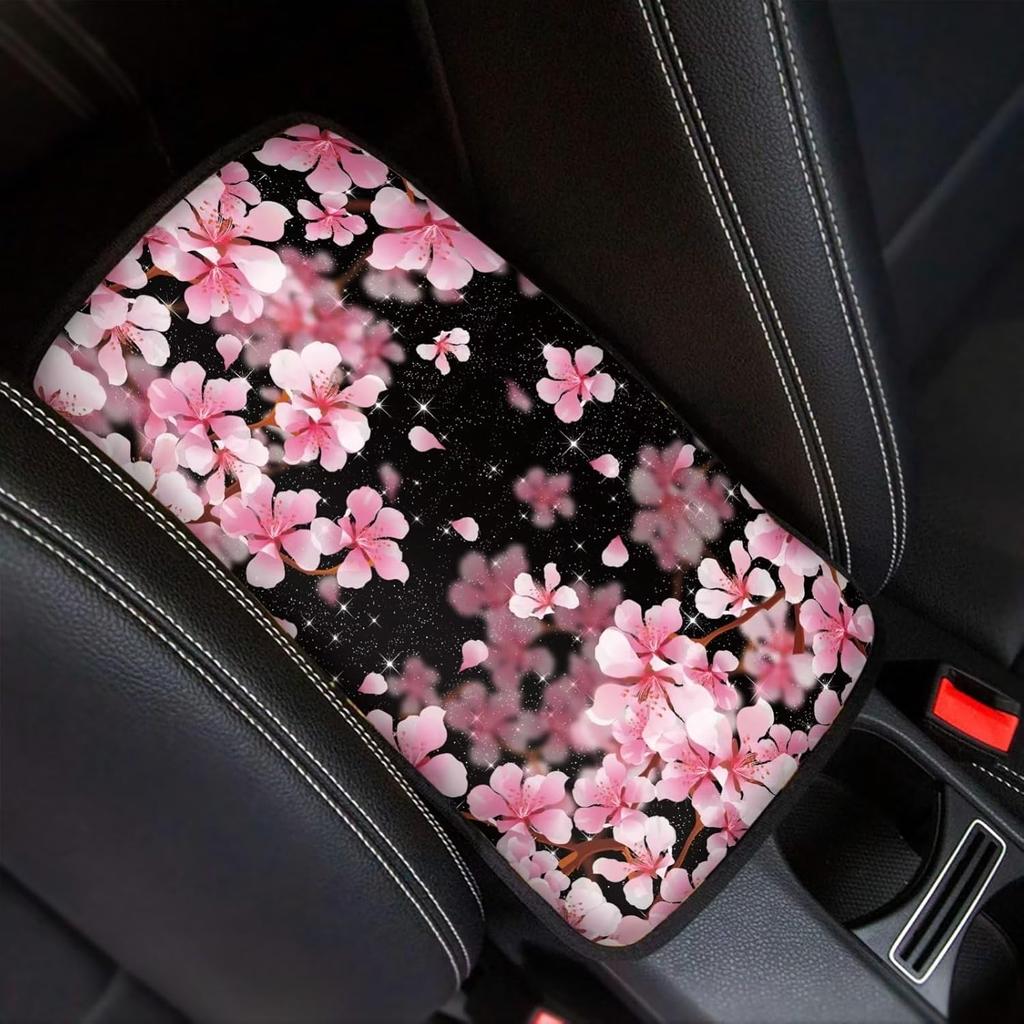 Dreaweet Stylish Spider Web Printed Black Car Center Console Armrest Cushion Cover Pad Soft Car Armrest Seat Box Cover Protector Auto Car Interior