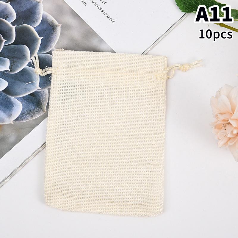 10 Pièces 10X14Cm Sac Cadeau Jute Fait Main Sac Naturel Coton Lin Sac d'Emballage Cadeau Sac de Rangement Bijoux