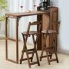 Solid Wood Simple Foldable High Stool Bar Chair Solid Wood Backrest Home Living Room Coffee Shop Portable Stool