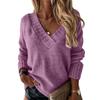 Women's Solid Color Sweater Women's V-neck Long Sleeved Pullover Sweater Top