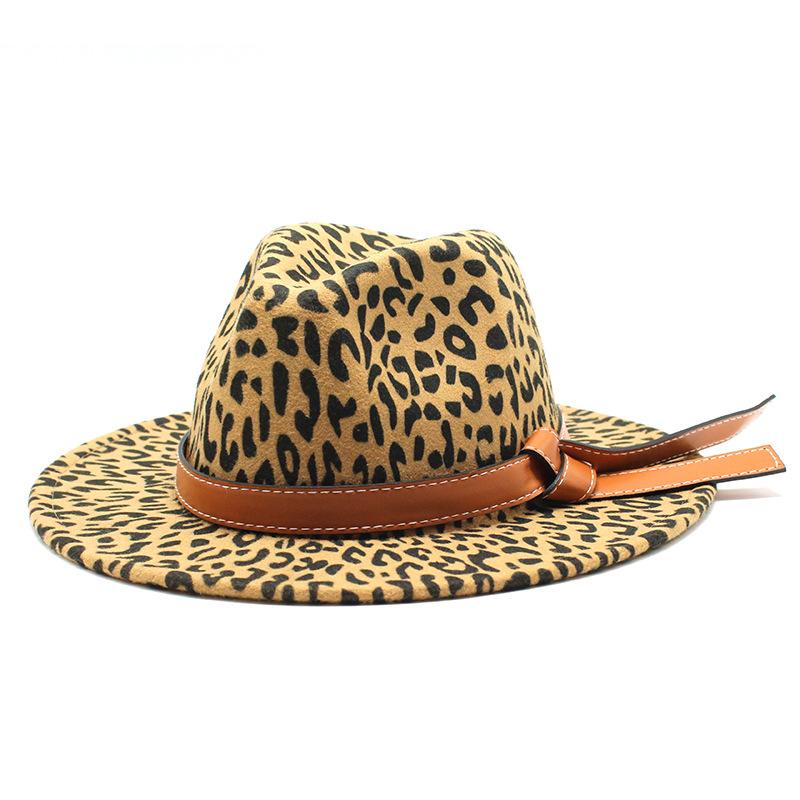 Vintage Leopard Print Woolen Top Hat Men'S And Women'S Gentleman'S Hats Cowboy Hats Felt Hats
