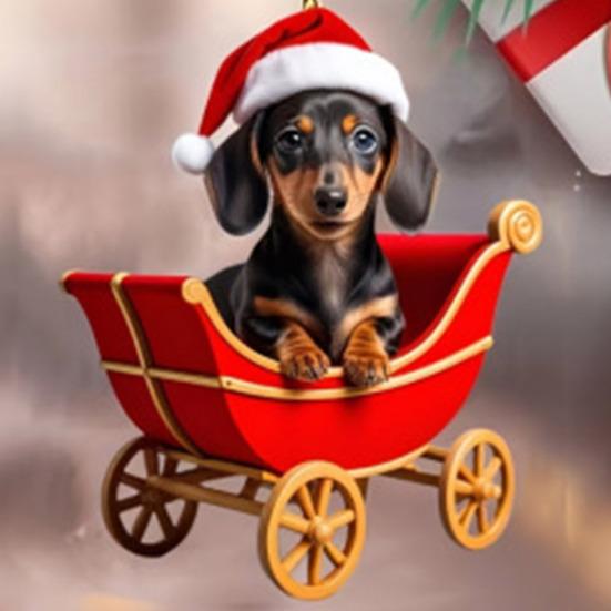10 Pcs Dachshund Puppy Acrylic Pendants 2D Flat Car Rearview Mirror Charm for Backpack Christmas Tree Decor Gift for Dog Lovers